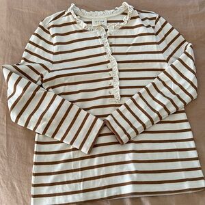 MOVING SALE! Sezane GAËL MARINIÈRE Brown Stripe Ruffle Henley